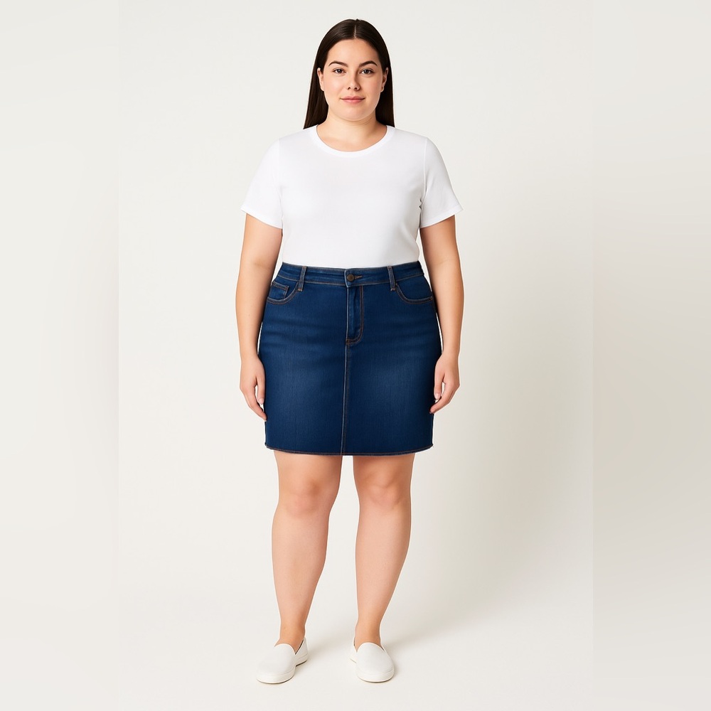 Candace Cameron Bure Frayed‎ Hem Denim Skirt – 28W Del Mar Dark Wash